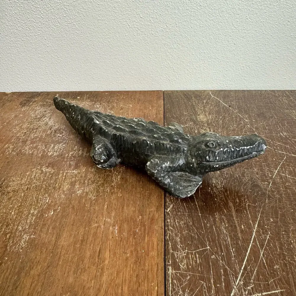 Vintage African Soapstone Carved Alligator‎ Crocodile 6 Inch Long Figurine